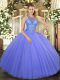 Discount Lavender Ball Gowns Tulle High-neck Sleeveless Beading Floor Length Lace Up Sweet 16 Dress