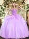 High Quality Floor Length Lace Up Sweet 16 Dresses Lilac for Military Ball and Sweet 16 and Quinceanera with Embroidery