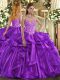 Eggplant Purple 15th Birthday Dress Sweet 16 and Quinceanera with Embroidery and Ruffles Sweetheart Sleeveless Lace Up
