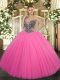 Custom Fit Sweetheart Sleeveless 15 Quinceanera Dress Floor Length Beading Hot Pink Tulle