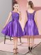 Purple A-line Lace and Hand Made Flower Prom Gown Zipper Satin Sleeveless Knee Length