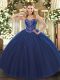 New Style Navy Blue Ball Gowns Tulle Sweetheart Sleeveless Beading Floor Length Lace Up 15 Quinceanera Dress