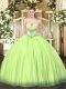 High End Yellow Green Sleeveless Satin Lace Up Quinceanera Dresses for Military Ball and Sweet 16 and Quinceanera