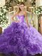 Gorgeous Lavender Fabric With Rolling Flowers Lace Up Sweetheart Sleeveless Floor Length Quinceanera Gown Beading