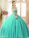 Fashion Floor Length Lace Up Quinceanera Dress Turquoise for Military Ball and Sweet 16 and Quinceanera with Beading