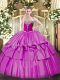 Lilac Ball Gowns Beading and Ruffled Layers Sweet 16 Dresses Lace Up Organza and Taffeta Sleeveless Floor Length