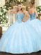 Unique Light Blue Lace Up Sweet 16 Dresses Beading and Ruffles Sleeveless Floor Length