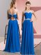 Scoop Sleeveless Clasp Handle Evening Dress Blue Chiffon