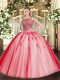 Gorgeous Coral Red Tulle Lace Up Scoop Sleeveless Floor Length 15 Quinceanera Dress Beading and Appliques