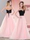 Excellent Empire Prom Evening Gown Pink And Black Sweetheart Tulle Sleeveless Floor Length Lace Up