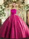 Hot Pink Sweet 16 Dresses Military Ball and Sweet 16 and Quinceanera with Appliques Strapless Sleeveless Lace Up
