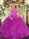 Designer Sleeveless Lace Up Floor Length Beading and Ruffles Quinceanera Dress