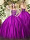 Beading Sweet 16 Quinceanera Dress Fuchsia Lace Up Sleeveless Floor Length