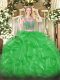 Extravagant Green Sleeveless Organza Lace Up Quinceanera Dress for Military Ball and Sweet 16 and Quinceanera