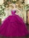 Graceful Fuchsia Ball Gowns Tulle Sweetheart Sleeveless Beading and Ruffles Floor Length Lace Up Quinceanera Dresses