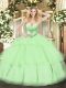 Fine Yellow Green Ball Gowns Sweetheart Sleeveless Tulle Floor Length Lace Up Beading and Ruffled Layers 15 Quinceanera Dress