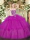 Fine Fuchsia Ball Gowns Beading and Ruffled Layers 15 Quinceanera Dress Lace Up Tulle Sleeveless Floor Length