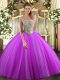 Fuchsia Ball Gowns Off The Shoulder Sleeveless Tulle Floor Length Lace Up Beading Vestidos de Quinceanera