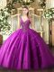Elegant Sleeveless Tulle Floor Length Lace Up 15 Quinceanera Dress in Fuchsia with Beading and Appliques