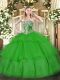 Simple Green Strapless Lace Up Beading and Ruffled Layers Quinceanera Gowns Sleeveless
