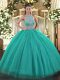 Comfortable Halter Top Sleeveless Tulle Quinceanera Gown Beading Lace Up