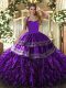 Popular Purple Lace Up Halter Top Embroidery and Ruffles 15 Quinceanera Dress Organza Sleeveless