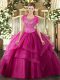 Floor Length Hot Pink 15 Quinceanera Dress Scoop Sleeveless Clasp Handle