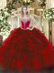 Wine Red Ball Gowns Beading and Ruffles 15 Quinceanera Dress Lace Up Organza Sleeveless Floor Length