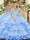 Ideal Sleeveless Lace Up Floor Length Beading and Ruffled Layers Sweet 16 Quinceanera Dress