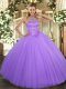 Fitting Lavender Halter Top Lace Up Beading Sweet 16 Quinceanera Dress Sleeveless