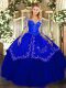 Royal Blue Ball Gowns Organza and Taffeta Scoop Long Sleeves Lace and Embroidery Floor Length Lace Up Sweet 16 Quinceanera Dress