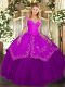 Pretty Purple Long Sleeves Organza and Taffeta Lace Up Sweet 16 Dress for Military Ball and Sweet 16 and Quinceanera