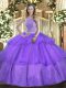 Sleeveless Beading and Ruffled Layers Lace Up Quince Ball Gowns