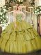 Olive Green Sweetheart Neckline Beading and Ruffled Layers Vestidos de Quinceanera Sleeveless Lace Up