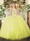 Comfortable Ball Gowns Quinceanera Gowns Yellow Green V-neck Tulle Sleeveless Floor Length Lace Up