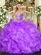 Decent Organza Sweetheart Sleeveless Lace Up Beading and Ruffles Sweet 16 Dresses in Lavender