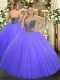 Luxurious Lavender Tulle Lace Up Quinceanera Gowns Sleeveless Floor Length Beading