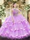 Lilac Sleeveless Tulle Lace Up 15 Quinceanera Dress for Military Ball and Sweet 16 and Quinceanera