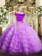 Customized Lilac Two Pieces Tulle Off The Shoulder Short Sleeves Appliques and Ruffled Layers Floor Length Zipper Sweet 16 Dresses