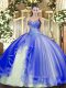 Best Blue Quinceanera Gowns Military Ball and Sweet 16 and Quinceanera with Beading and Ruffles Sweetheart Sleeveless Lace Up