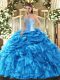 Ball Gowns Ball Gown Prom Dress Baby Blue Sweetheart Organza Sleeveless Floor Length Lace Up