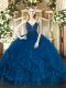 Sexy Royal Blue Zipper Straps Beading and Ruffles Quinceanera Gowns Tulle Sleeveless