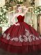 Stylish Sweetheart Sleeveless Quinceanera Dresses Floor Length Embroidery Wine Red Organza and Taffeta
