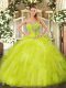 Floor Length Lace Up 15 Quinceanera Dress Yellow Green for Sweet 16 and Quinceanera with Beading and Ruffles