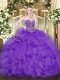 Sleeveless Floor Length Beading and Ruffles Lace Up Quinceanera Dresses with Lavender