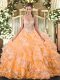 Ball Gowns Quinceanera Dress Orange Straps Organza Sleeveless Floor Length Lace Up