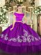 Shining Floor Length Purple Quinceanera Dresses Organza and Taffeta Short Sleeves Embroidery