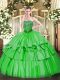 Unique Green Ball Gowns Beading and Ruffled Layers Sweet 16 Quinceanera Dress Lace Up Organza and Taffeta Sleeveless Floor Length