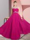 Deluxe Sleeveless Chiffon Floor Length Clasp Handle Prom Dresses in Fuchsia with Beading
