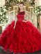 Gorgeous Red Lace Up 15th Birthday Dress Ruffles Sleeveless Floor Length